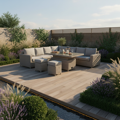 Amalfi Outdoor Large Corner Set With Riser Table + 2 Stools
