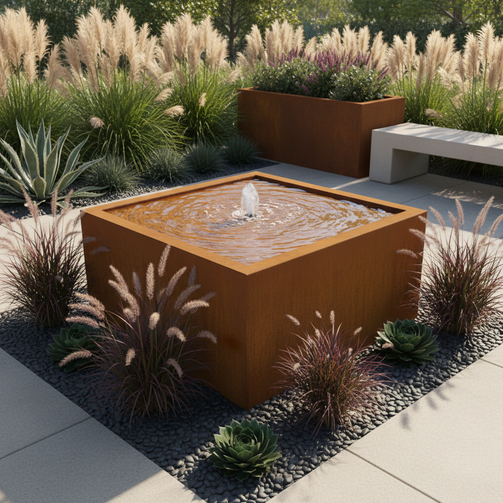 Corten Steel Square Water Table