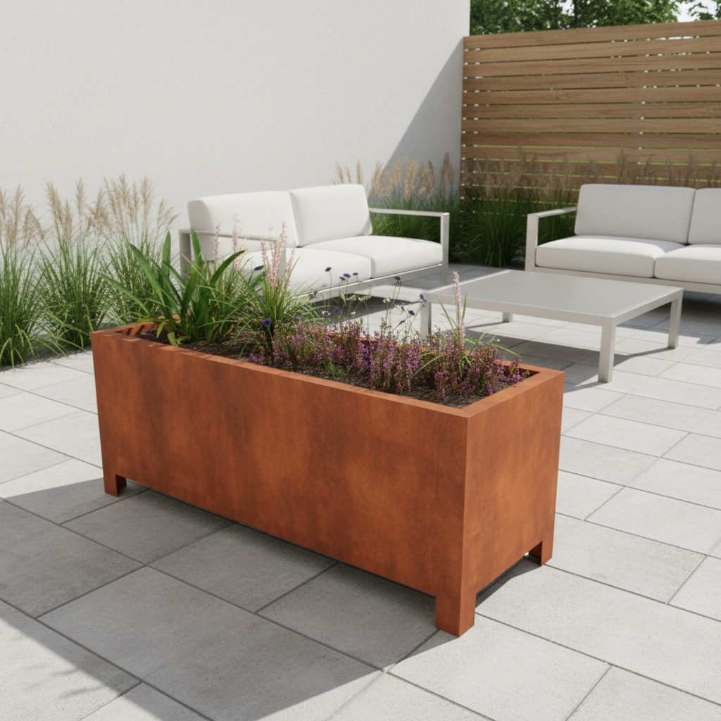 Arden – Corten Steel Trough Planter with Feet