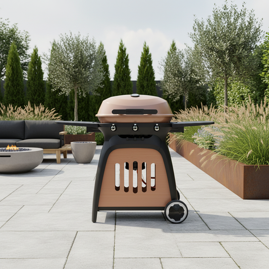Ryde Compact Gas BBQ Grill with 3 Burners and Fold-Out Side Shelves