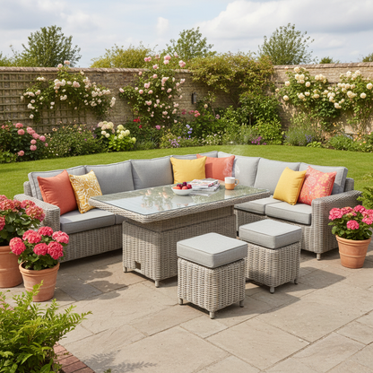 Amalfi Outdoor Large Corner Set With Riser Table + 2 Stools