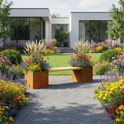 Corten Steel & Timber Bench Planter for Home & Commercial Spaces