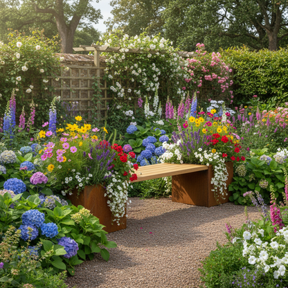 Corten Steel & Timber Bench Planter for Home & Commercial Spaces