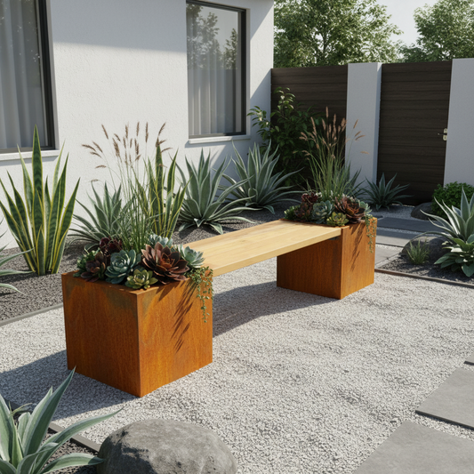 Corten Steel & Timber Bench Planter for Home & Commercial Spaces