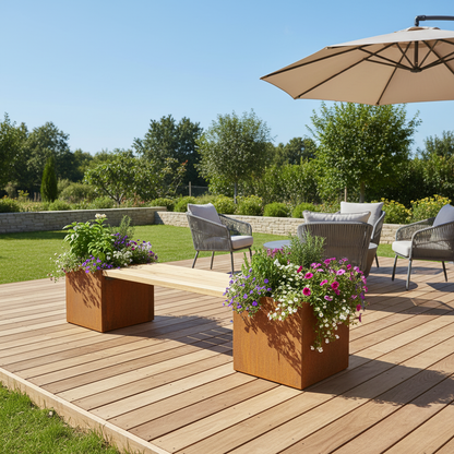 Corten Steel & Timber Bench Planter for Home & Commercial Spaces