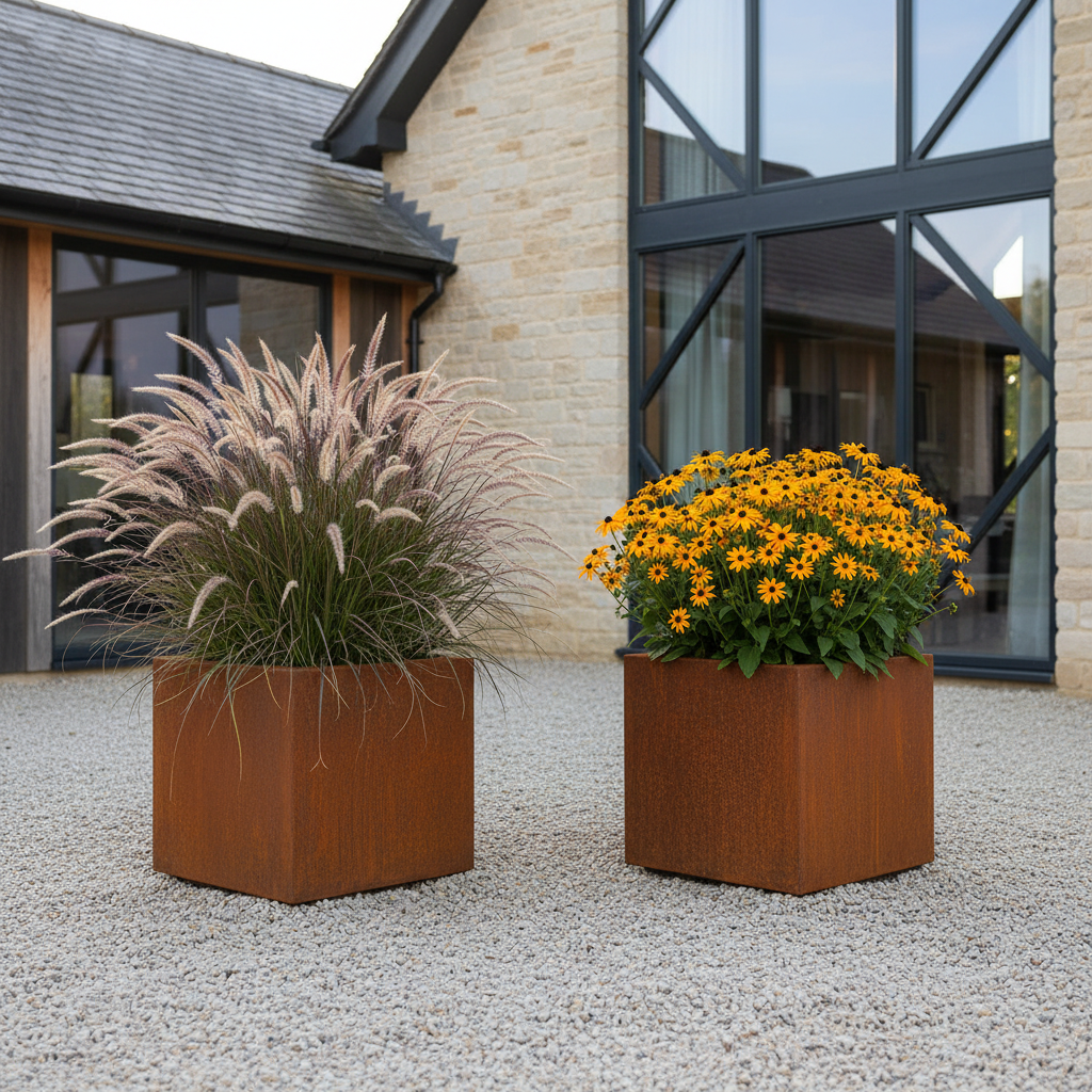 Arden Cube Planter in Rustic Patina Steel | Handmade in Britain