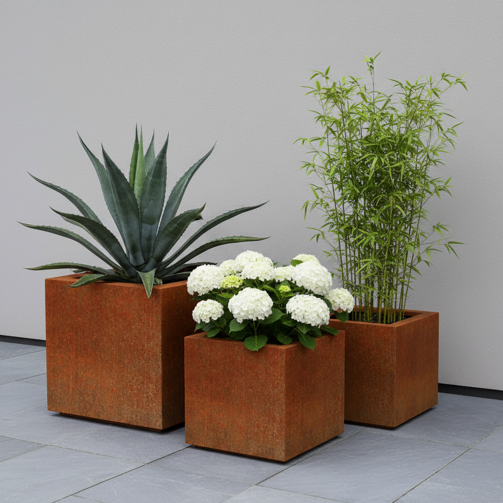 Arden Cube Planter in Rustic Patina Steel | Handmade in Britain