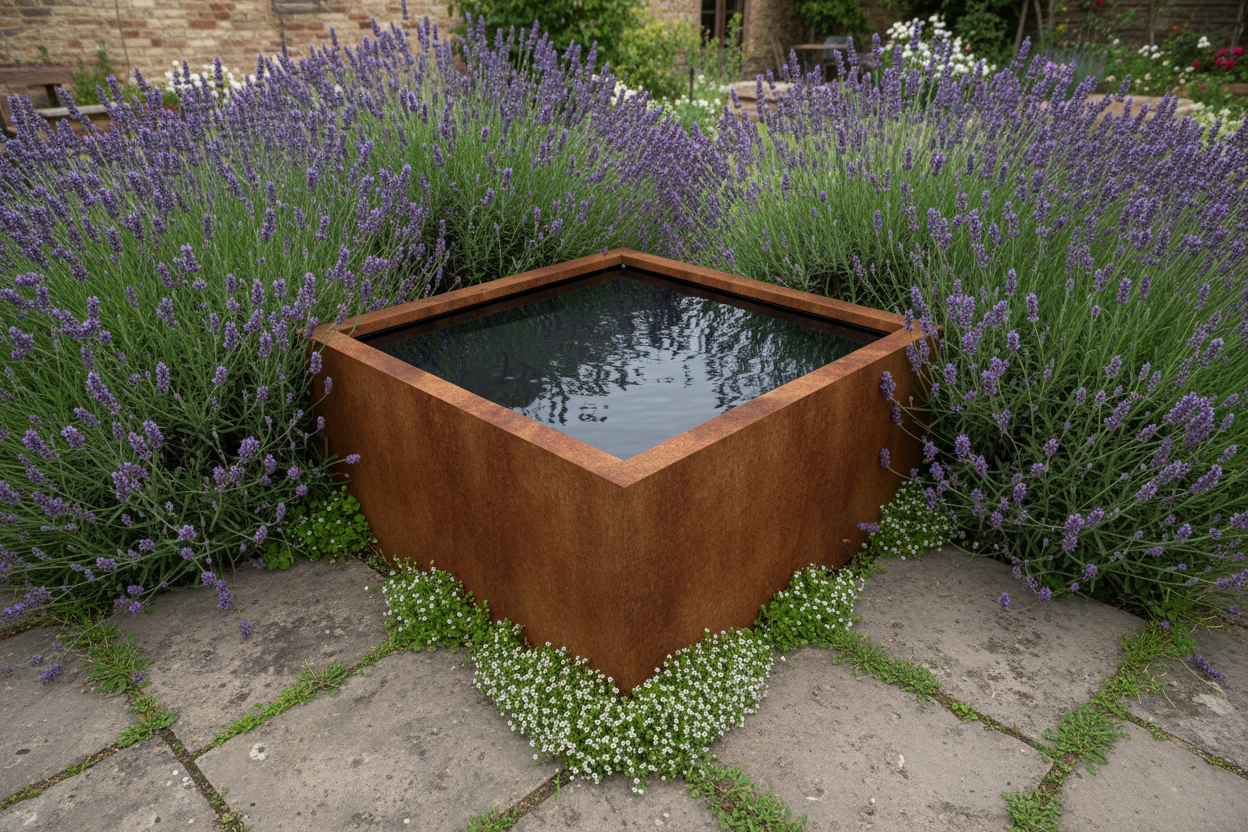 Handmade Corten Steel Cube Pond | British Made Garden Water Feature