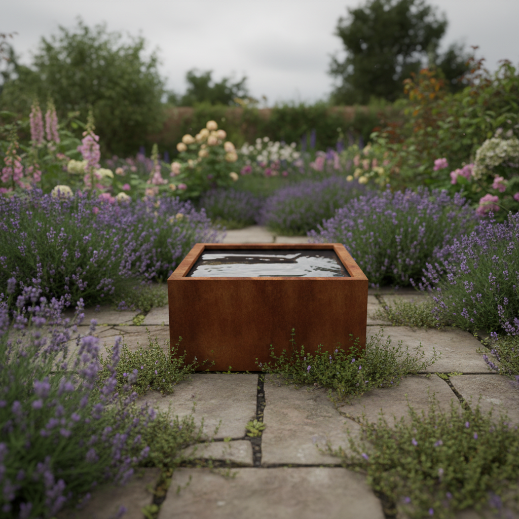 Handmade Corten Steel Cube Pond | British Made Garden Water Feature