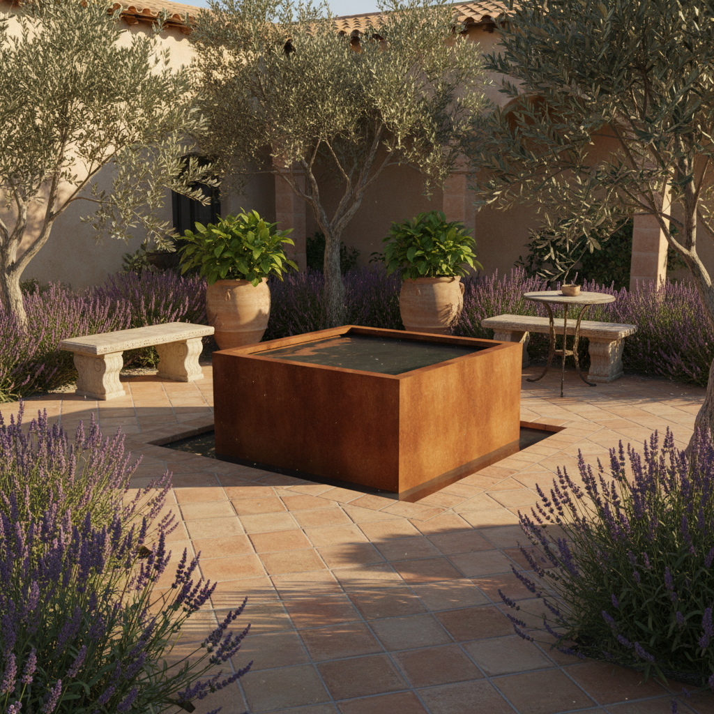 Handmade Corten Steel Cube Pond | British Made Garden Water Feature