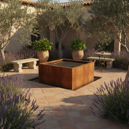 Handmade Corten Steel Cube Pond | British Made Garden Water Feature