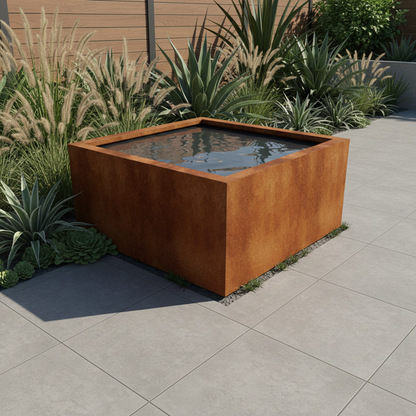 Handmade Corten Steel Cube Pond | British Made Garden Water Feature