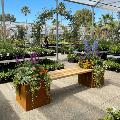 Corten Steel & Timber Bench Planter for Home & Commercial Spaces