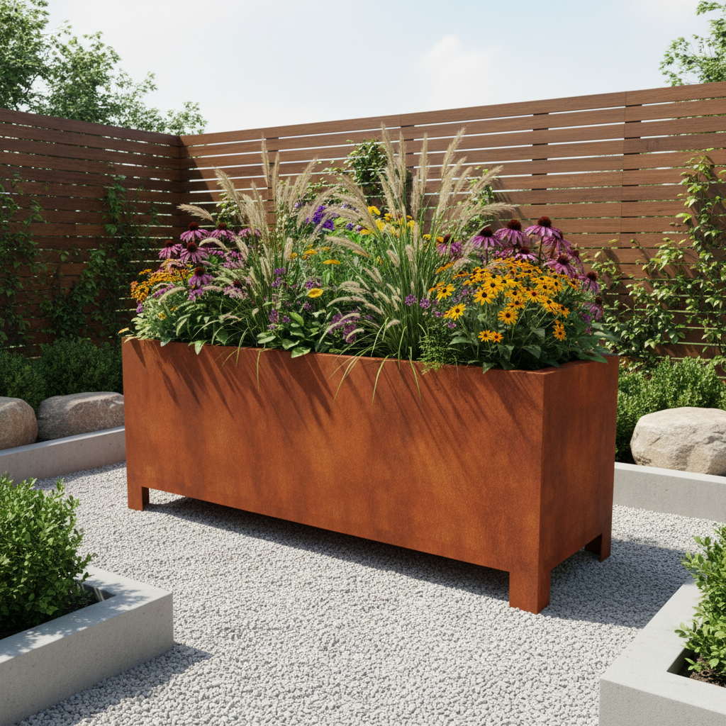 Arden – Corten Steel Trough Planter with Feet