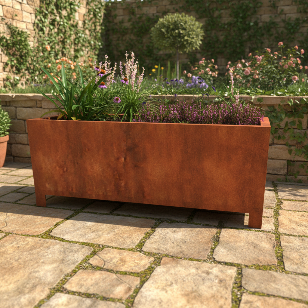Arden – Corten Steel Trough Planter with Feet