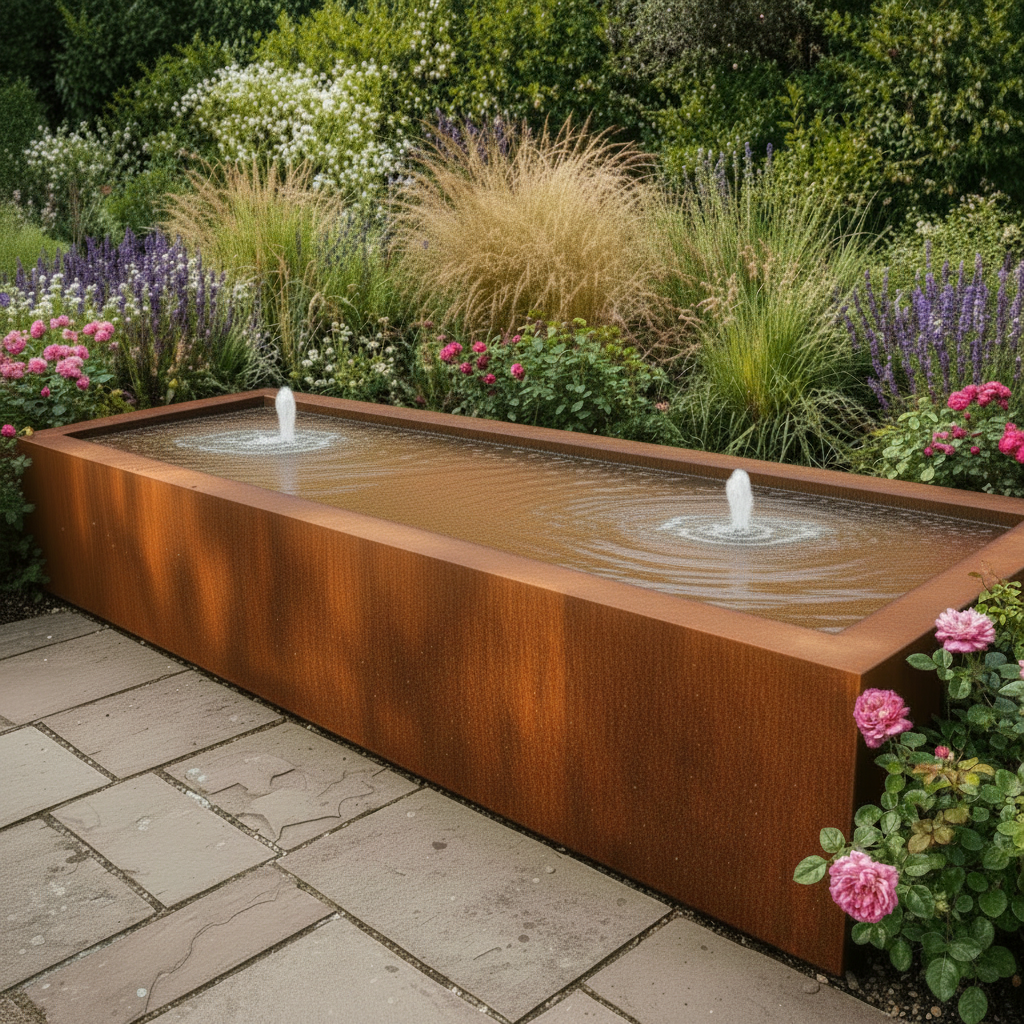Rectangle Corten Steel Water Table – Handmade in Britain