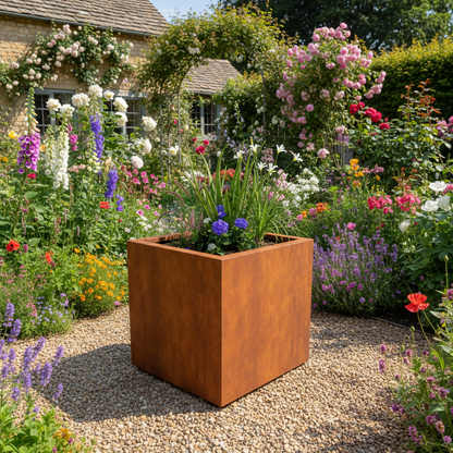 Arden Corten Steel Cube Planter