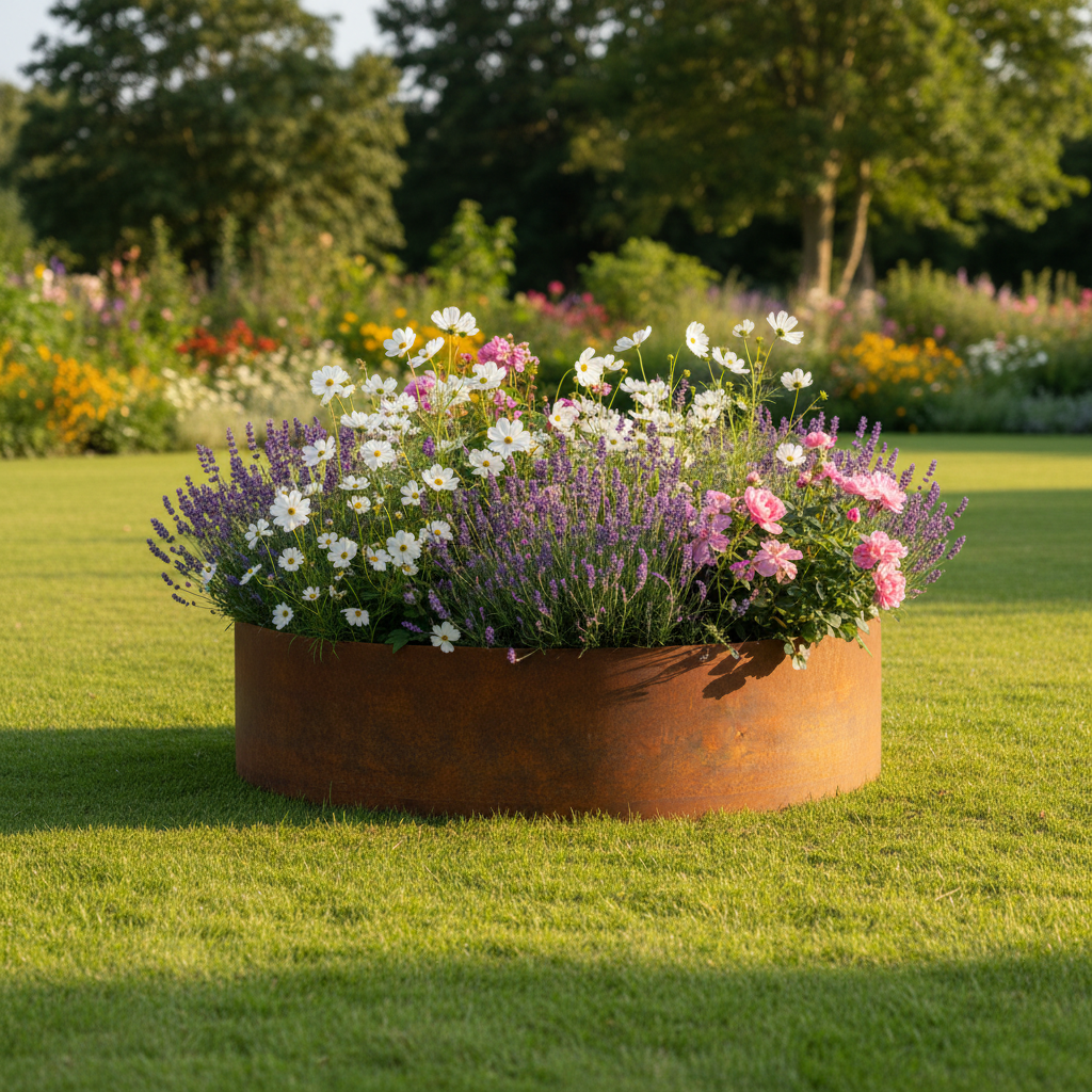 Hampton Bottomless Cylindrical Planter Rustic Patina Steel