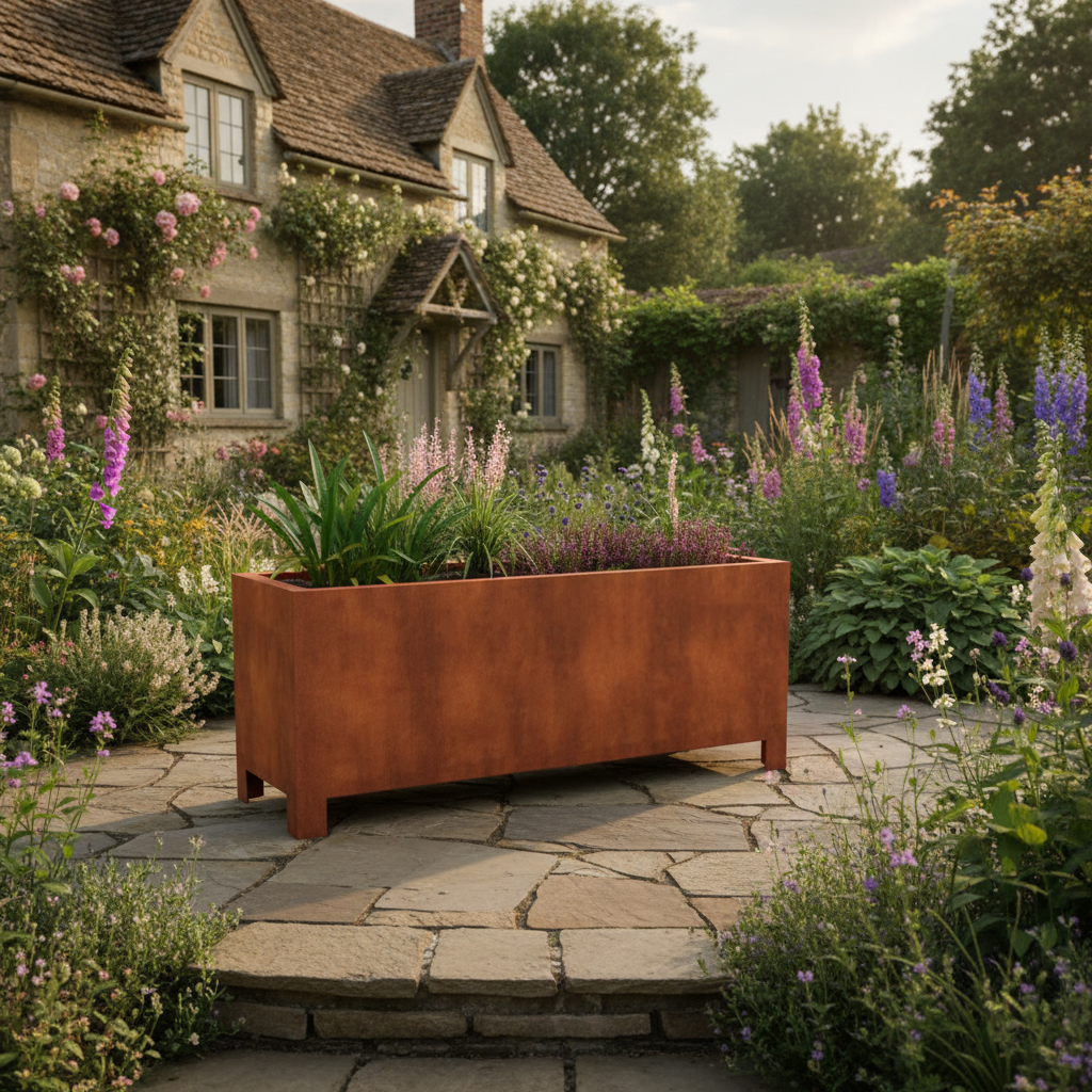 Arden – Corten Steel Trough Planter with Feet
