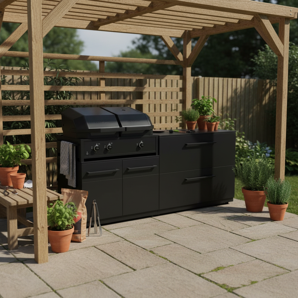Cozze Elements Outdoor Kitchen with Quattro 900 Grill, Pizza Oven, Storage and Compact Design