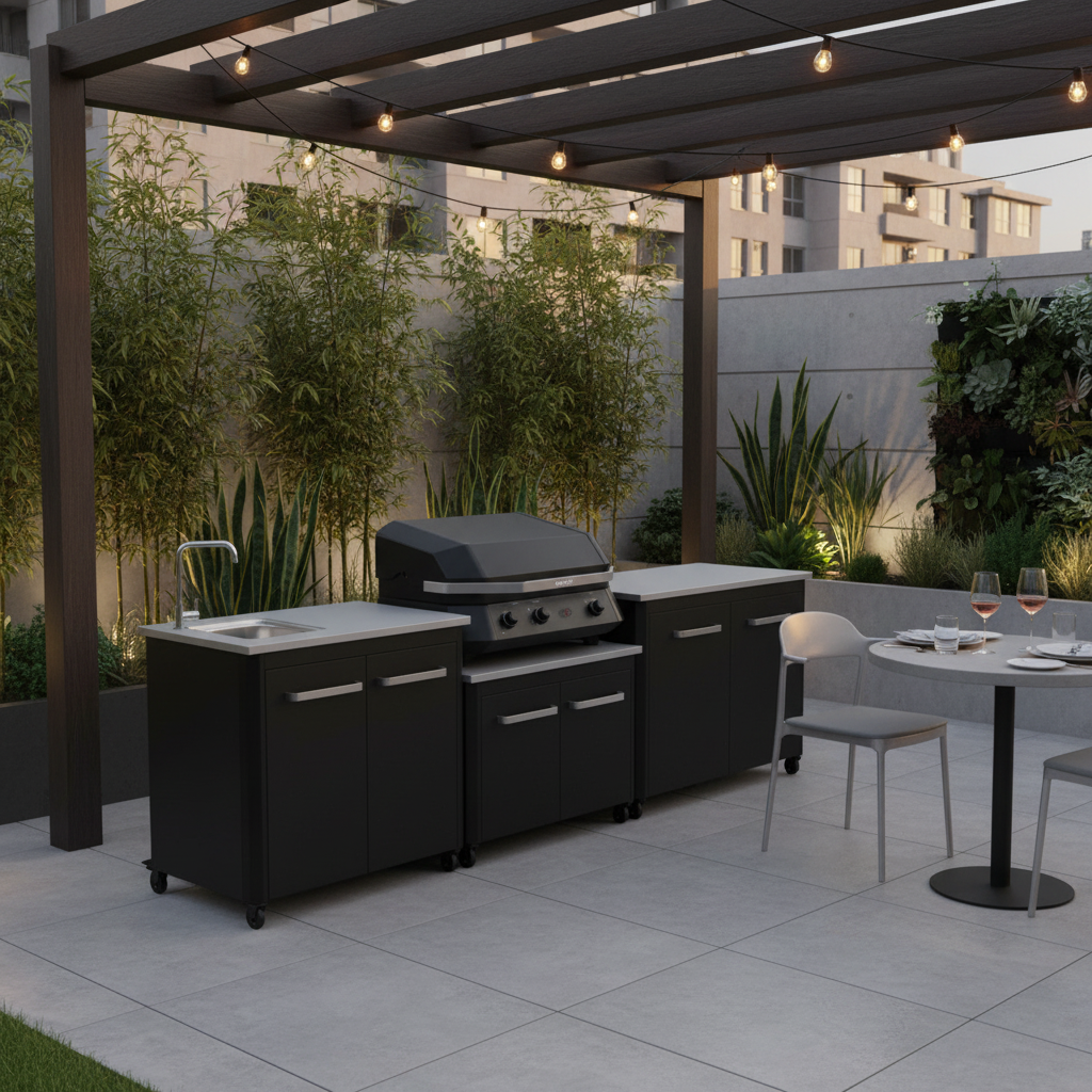 Cozze Modular Outdoor Kitchen with E Combo Plancha Grill and Sink