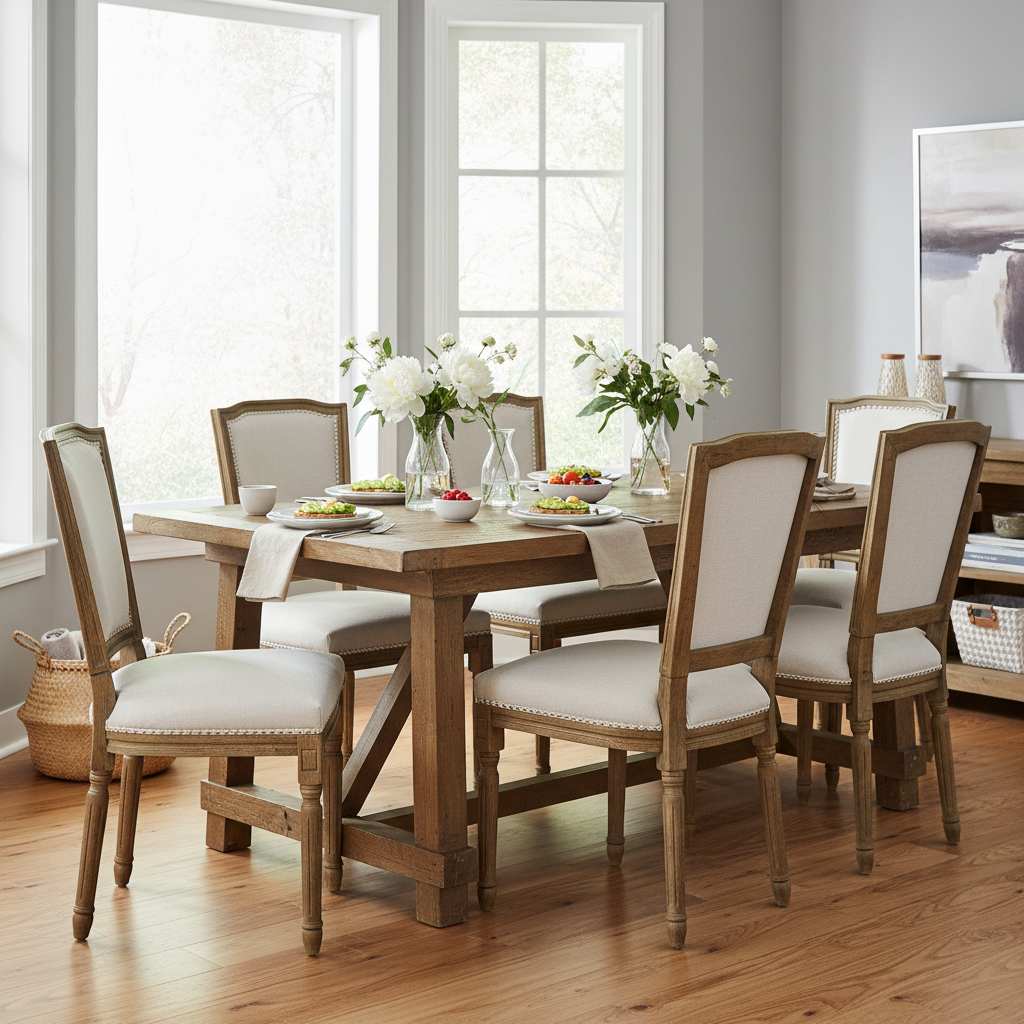 Ripley Grey Dining Chair | Hand-Carved Washed Wood & Woven Fabric Seat
