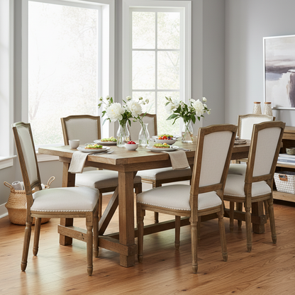 Ripley Grey Dining Chair | Hand-Carved Washed Wood & Woven Fabric Seat