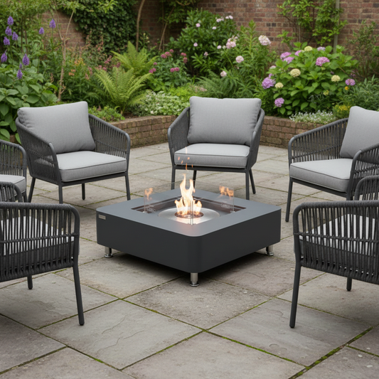 Elementi, Perth Ethanol Fire Table, Concrete Square Indoor / Outdoor 43,000 BTU