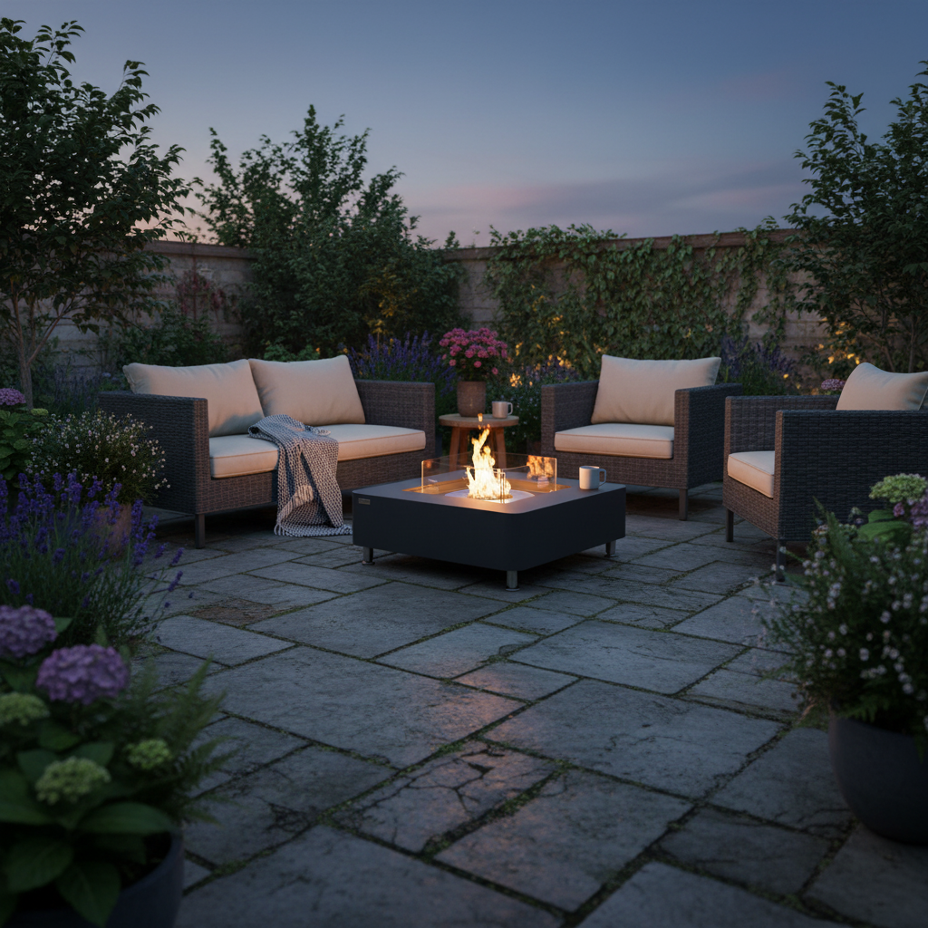 Elementi, Perth Ethanol Fire Table, Concrete Square Indoor / Outdoor 43,000 BTU