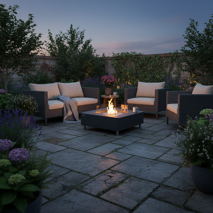 Elementi, Perth Ethanol Fire Table, Concrete Square Indoor / Outdoor 43,000 BTU