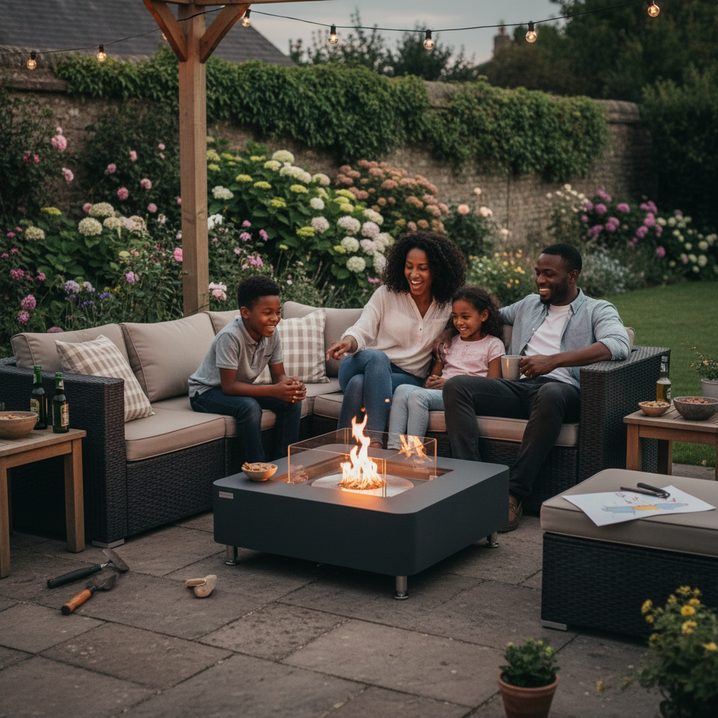 Elementi, Perth Ethanol Fire Table, Concrete Square Indoor / Outdoor 43,000 BTU