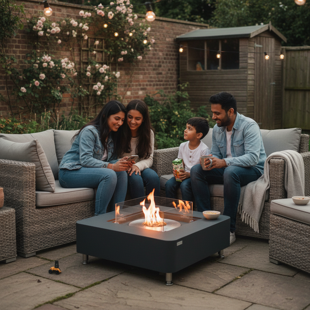 Elementi, Perth Ethanol Fire Table, Concrete Square Indoor / Outdoor 43,000 BTU