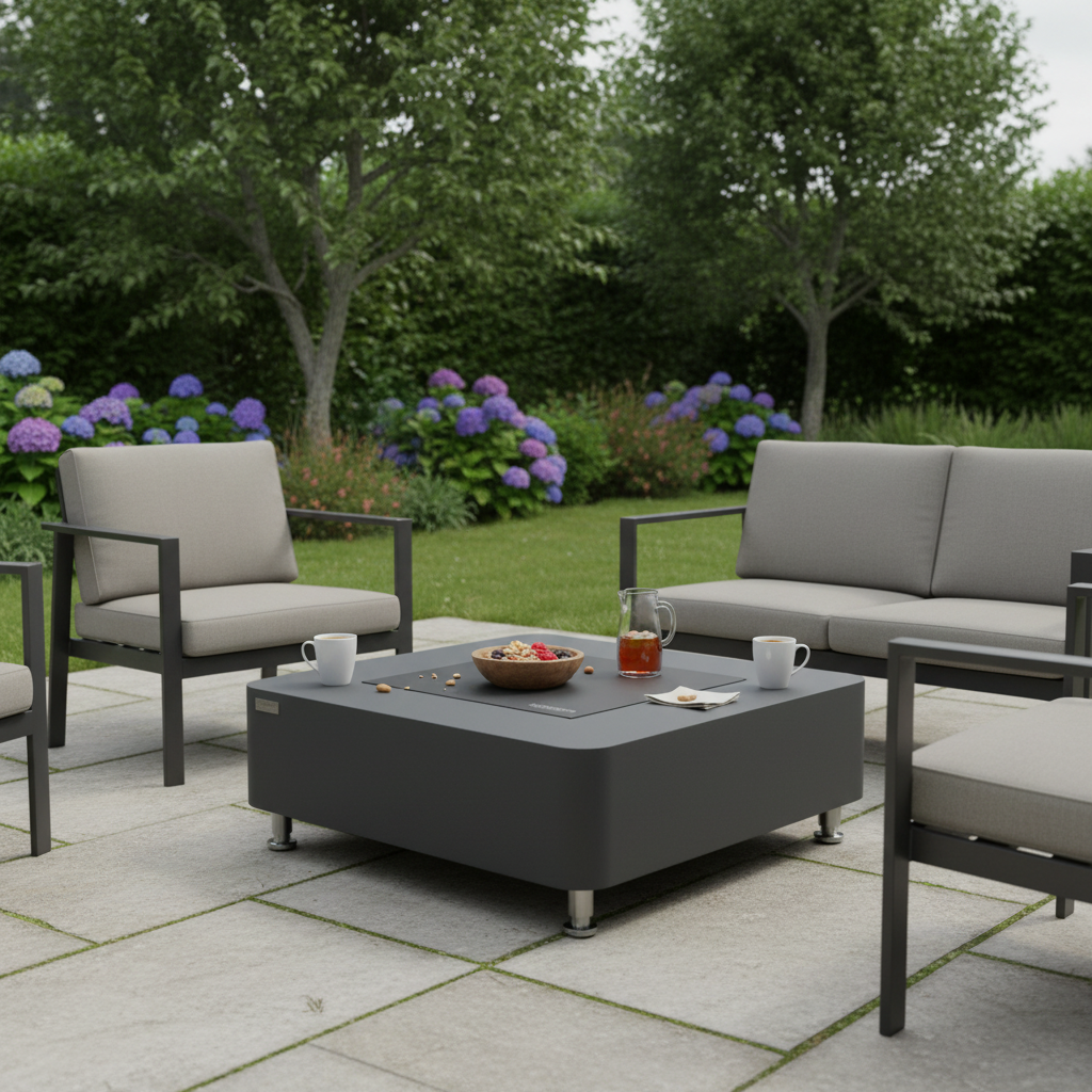 Elementi, Perth Ethanol Fire Table, Concrete Square Indoor / Outdoor 43,000 BTU