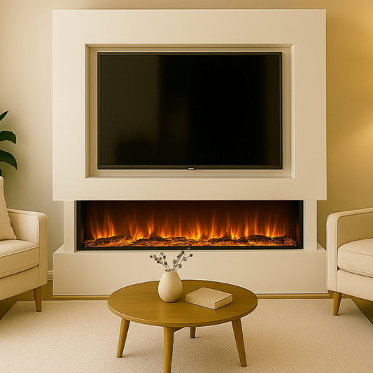 Hestia 1308 Electric Fire with Denver Media Wall Suite White