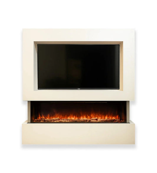 Hestia 1308 Electric Fire with Carrara Marble Media Wall Suite