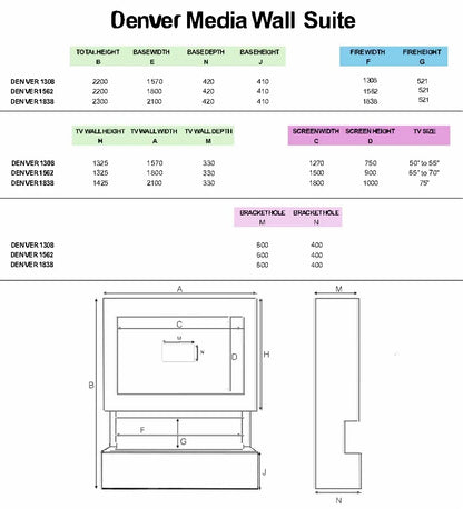 Hestia 1308 Electric Fire with Carrara Marble Media Wall Suite