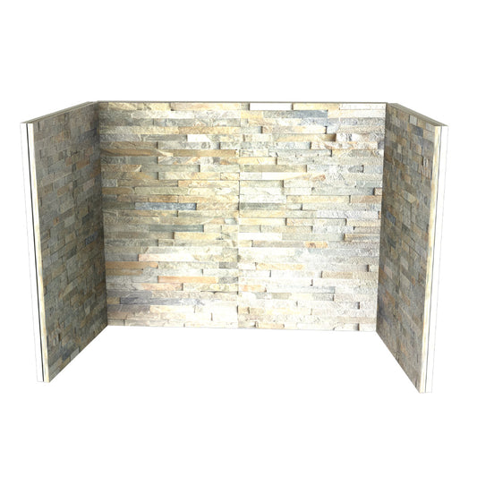 Quartz Slate Fireplace Chamber with Hand Built Natural Stone Finish