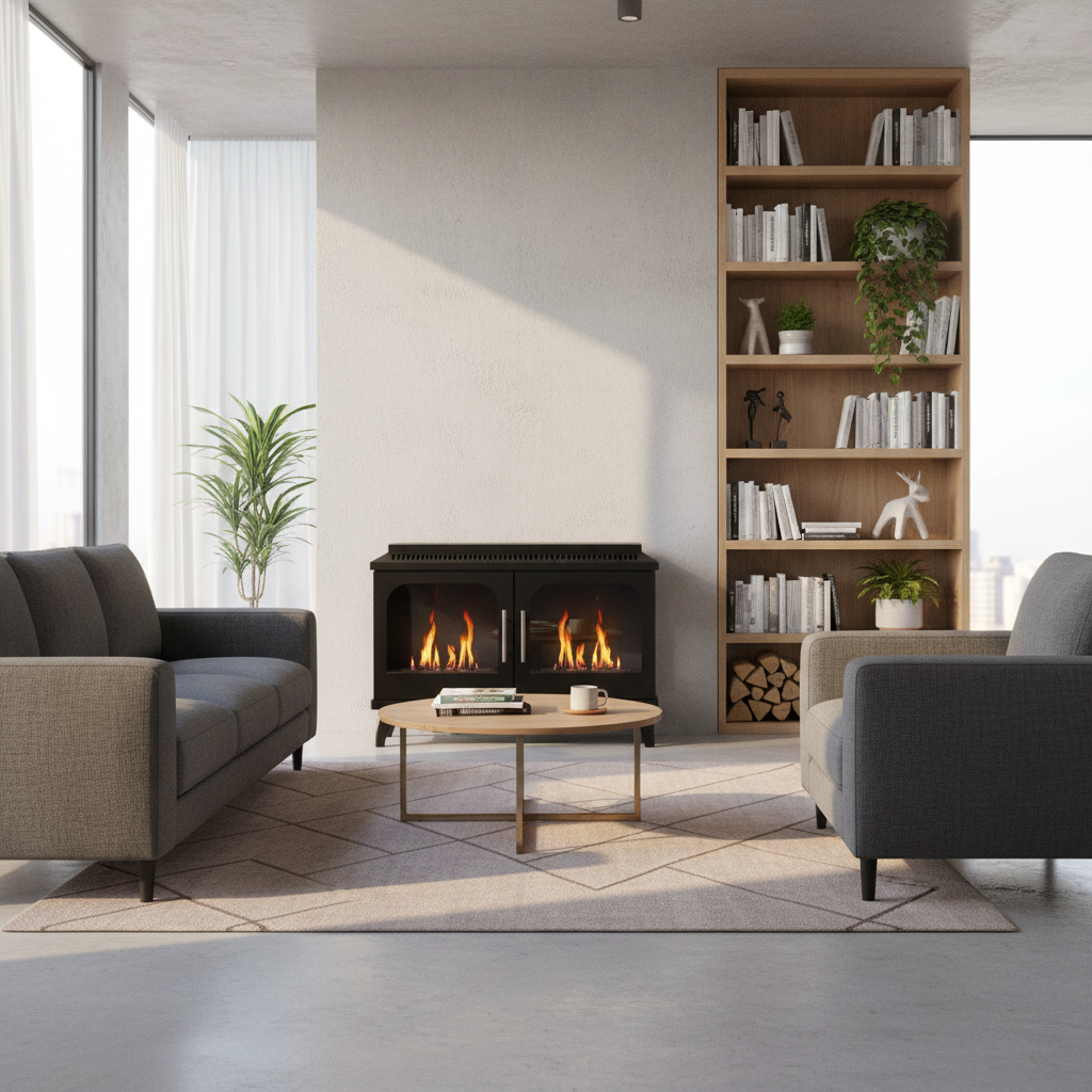 ScandiFlames, Atlanta, Double Bioethanol Stove,  Indoor 3-Sided Fireplace