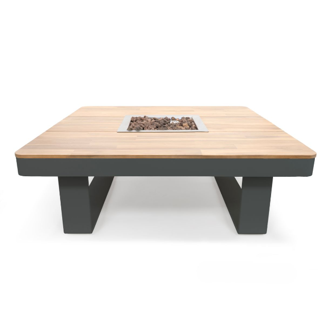 Happy Cocooning Horizon 95 Gas Fire Table Square Teak - Smokey Anthracite