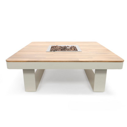 Happy Cocooning, Horizon, 95cm Square Gas Fire Table (Teak) Oyster Beige