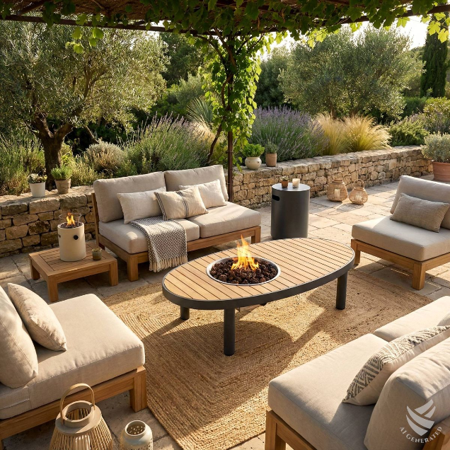 Happy Cocooning Riviera 140cm Oval Gas Fire Table (Teak) - Anthracite