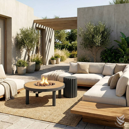 Happy Cocooning, Riviera, 80cm Teak and Aluminium Gas Fire Table  - Anthracite
