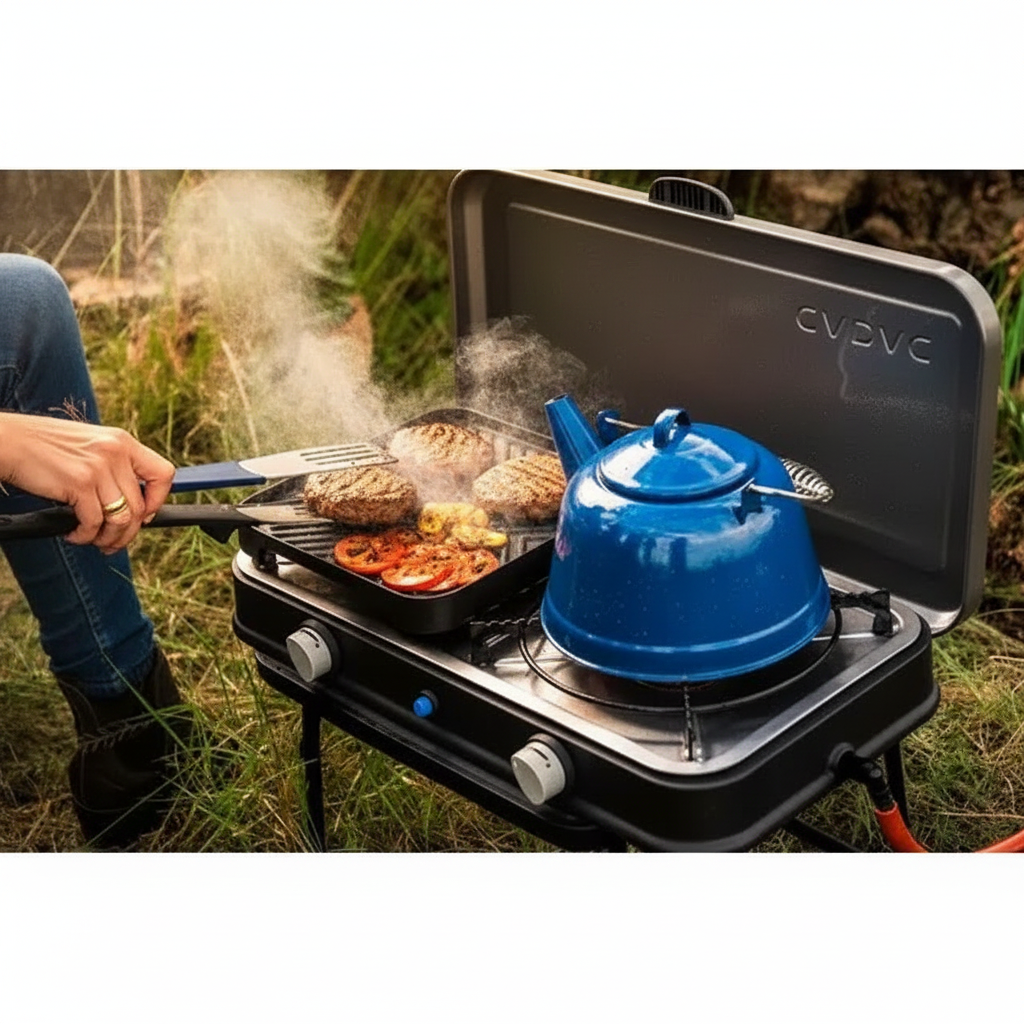 Cadac 2 Cook 2 Pro Deluxe QR Dual Burner Gas Camping Stove with Grill Plates
