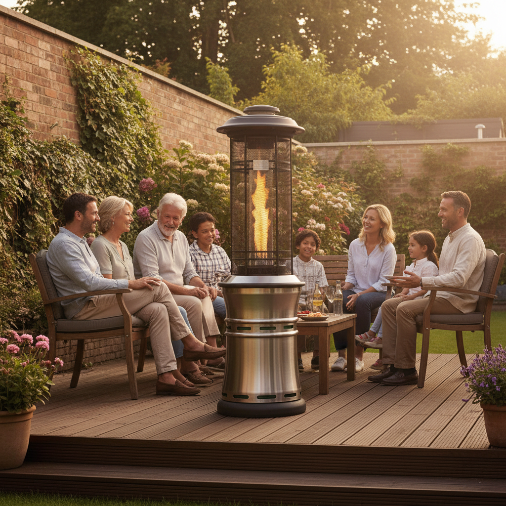 Lifestyle, Santorini, Pewter Flame, Gas Patio Heater - Extends and Compacts