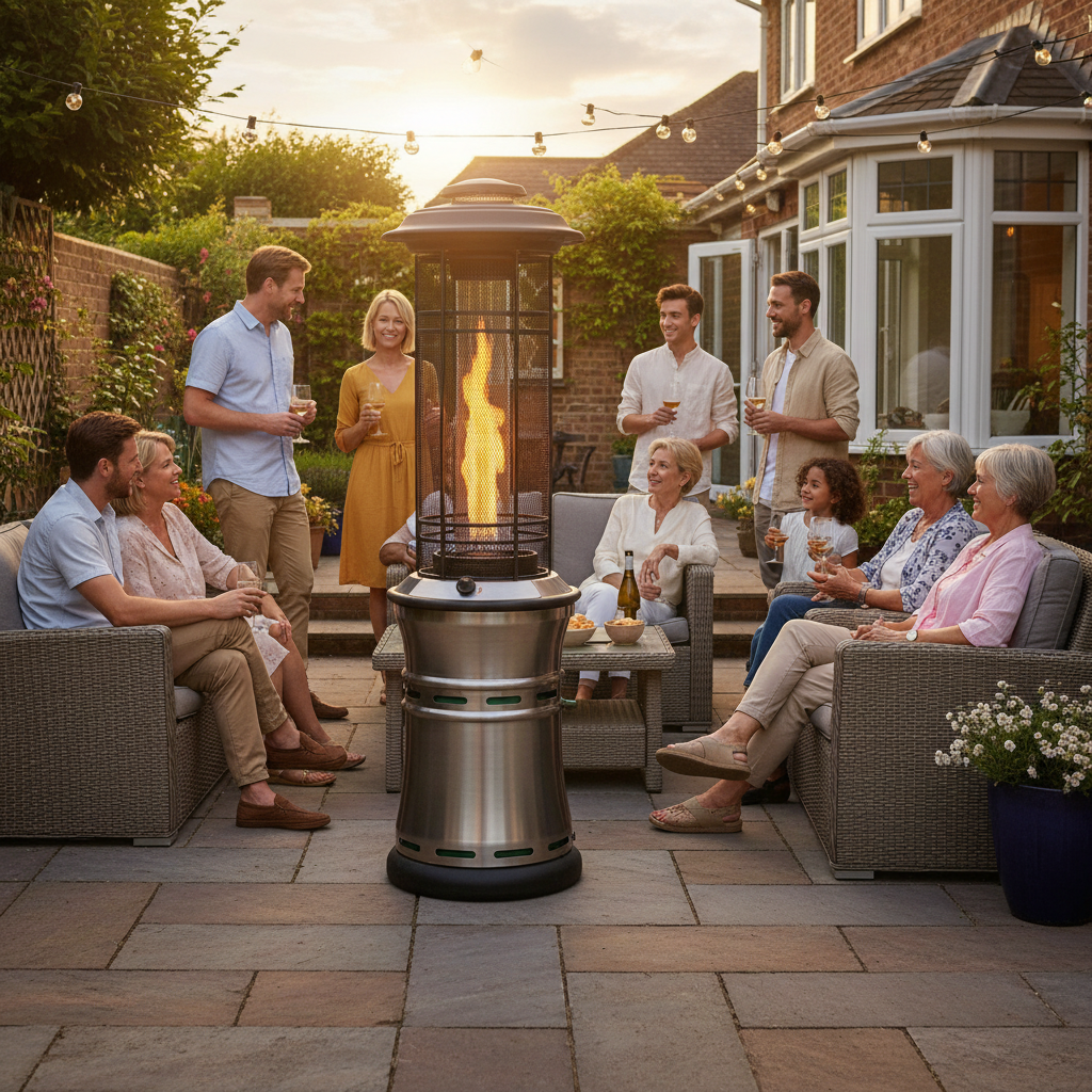 Lifestyle, Santorini, Pewter Flame, Gas Patio Heater - Extends and Compacts