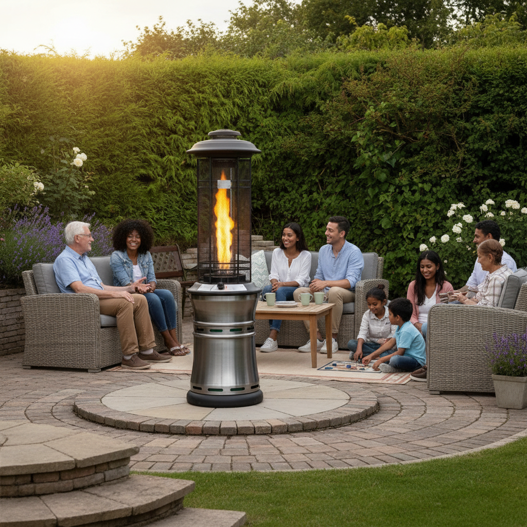 Lifestyle, Santorini, Pewter Flame, Gas Patio Heater - Extends and Compacts