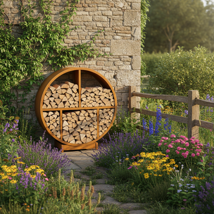 Round Corten Steel Log Store – Handmade British Outdoor Firewood Storage