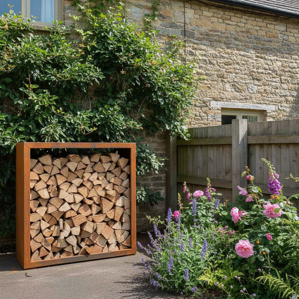Heavy-Duty Corten Steel Log Store – Weather-Resistant British Firewood Storage