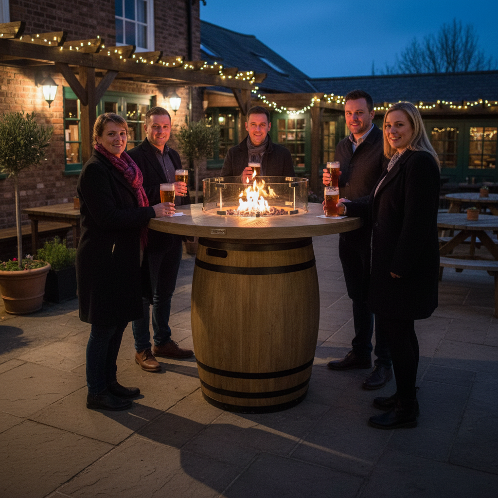 Elementi, Lafite Barrel Fire Table, Rustic Concrete Outdoor Propane, 45000 BTUs