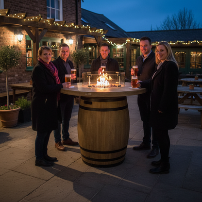 Elementi, Lafite Barrel Fire Table, Rustic Concrete Outdoor Propane, 45000 BTUs